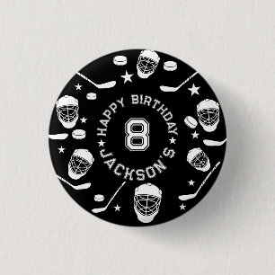 Hockey black and White Themed Kids Birthday Party 3 Cm Round Badge
