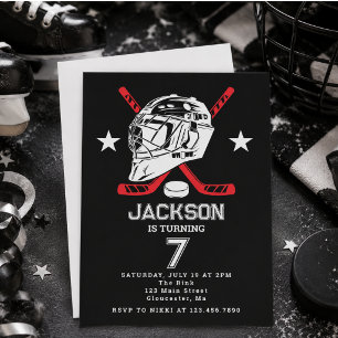 Hockey black and White Themed Kids Birthday Party Invitation