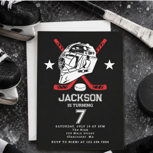 Hockey black and White Themed Kids Birthday Party Invitation