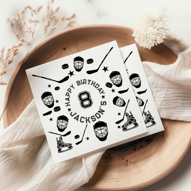 Hockey black and White Themed Kids Birthday Party Napkin (Creator Uploaded)