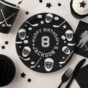 Hockey black and White Themed Kids Birthday Party Paper Plate