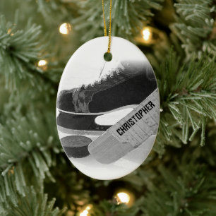 Hockey Black Skates Personalised Ceramic Tree Decoration