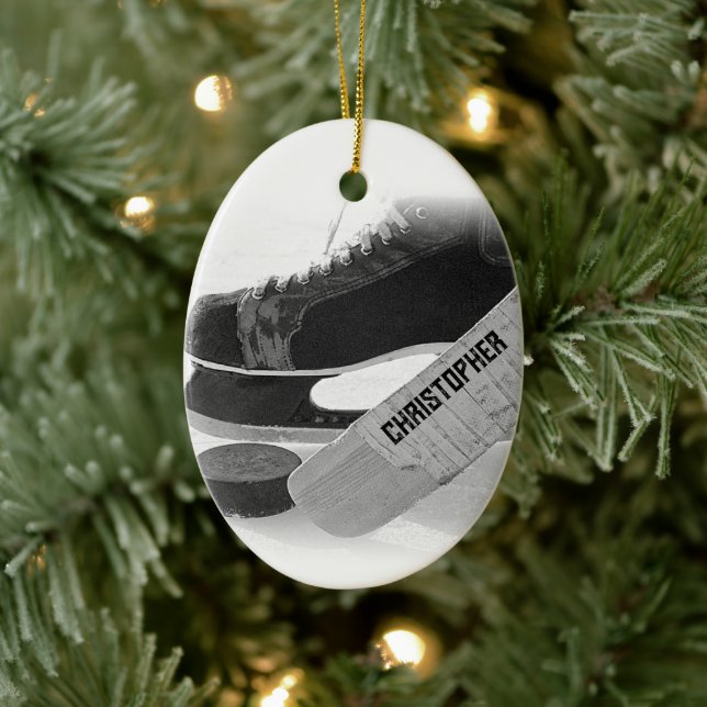 Hockey Black Skates Personalised Ceramic Tree Decoration (Tree)