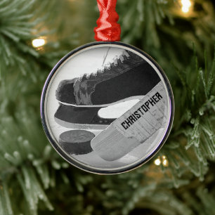 Hockey Black Skates Personalised Metal Tree Decoration