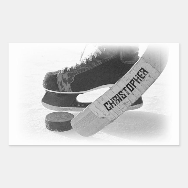 Hockey Black Skates Personalised Rectangular Sticker (Front)