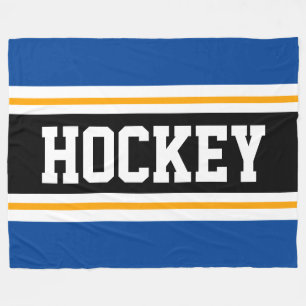 HOCKEY Bold Blue Black White Yellow Racing Stripes Fleece Blanket