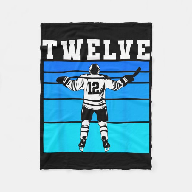 Hockey Boy 12th Birthday Twelve Ice Hockey Birthda Fleece Blanket (Front)