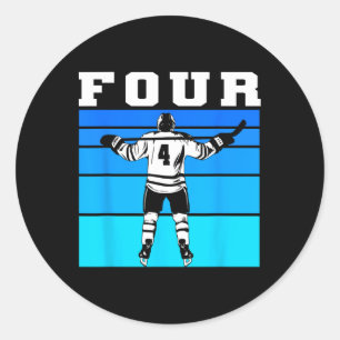 Hockey Boy 4th Birthday Four Ice Hockey Birthday P Classic Round Sticker