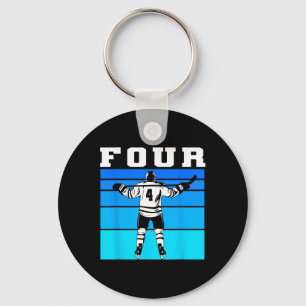 Hockey Boy 4th Birthday Four Ice Hockey Birthday P Key Ring