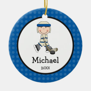 Hockey Boy Kids Personalised Christmas Ceramic Tree Decoration