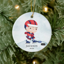Hockey Boy Personalised Christmas Ceramic Ornament