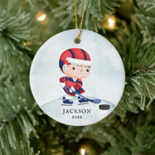 Hockey Boy Personalised Christmas Ceramic Ornament
