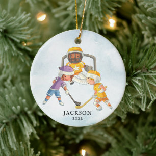 Hockey Boy Personalised Christmas Ceramic Tree Decoration