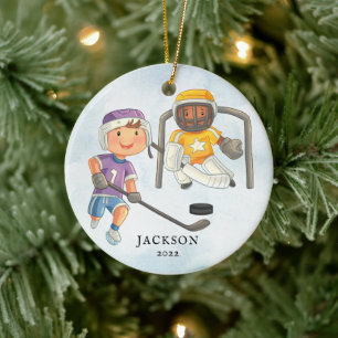 Hockey Boy Personalised Christmas Ceramic Tree Decoration
