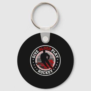 Hockey Boy Stuff Or Give Blood Play Hockey White  Key Ring