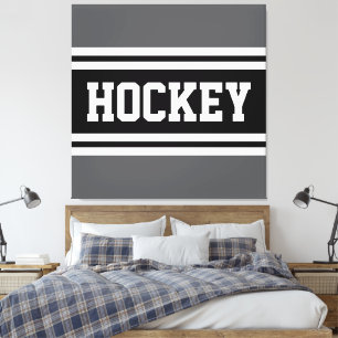 HOCKEY Bright 70s Red Black White Racing Stripes Canvas Print