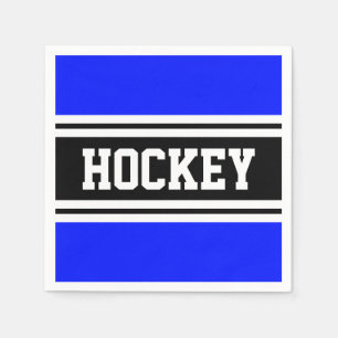 HOCKEY Bright Blue Black White Racing Stripes Napkin