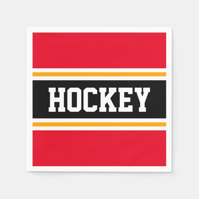 HOCKEY Bright Red Black White Racing Stripes Napkin (Front)