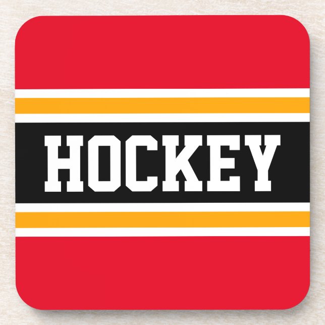 HOCKEY Bright Red Yellow Black Racing Stripes Coaster (Front)