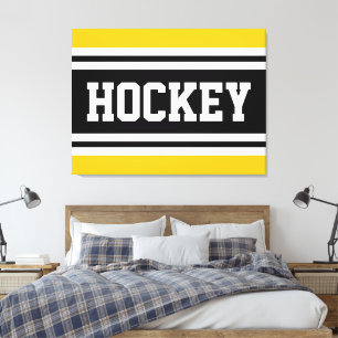 HOCKEY Bright Yellow Black White Racing Stripes Canvas Print