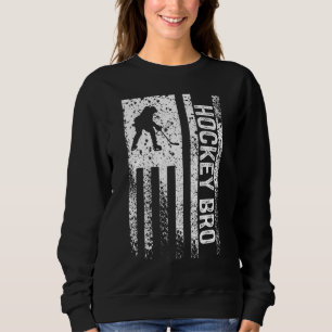 Hockey Bro Brother Distressed American Flag Sweatshirt