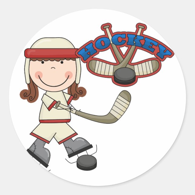 HOCKEY - Brunette Girl Tshirts and Gifts Classic Round Sticker (Front)