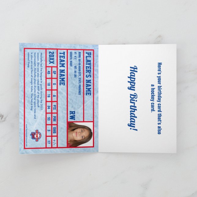 Hockey Card Birthday Card w/ Custom Stats (Inside)