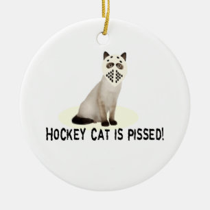 Hockey Cat Pissed Ceramic Tree Decoration