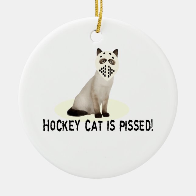 Hockey Cat Pissed Ceramic Tree Decoration (Front)