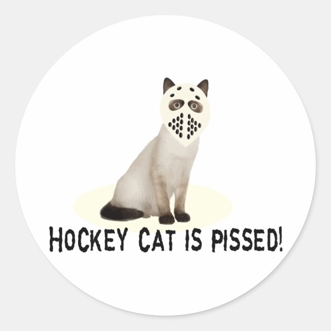 Hockey Cat Pissed Classic Round Sticker (Front)