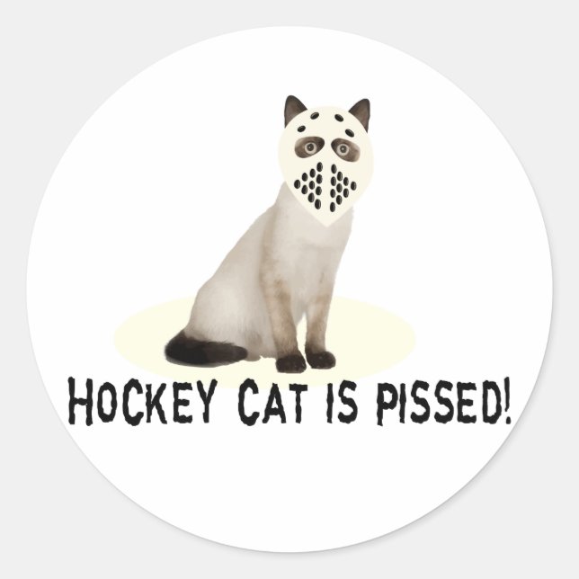 Hockey Cat Pissed Classic Round Sticker (Front)