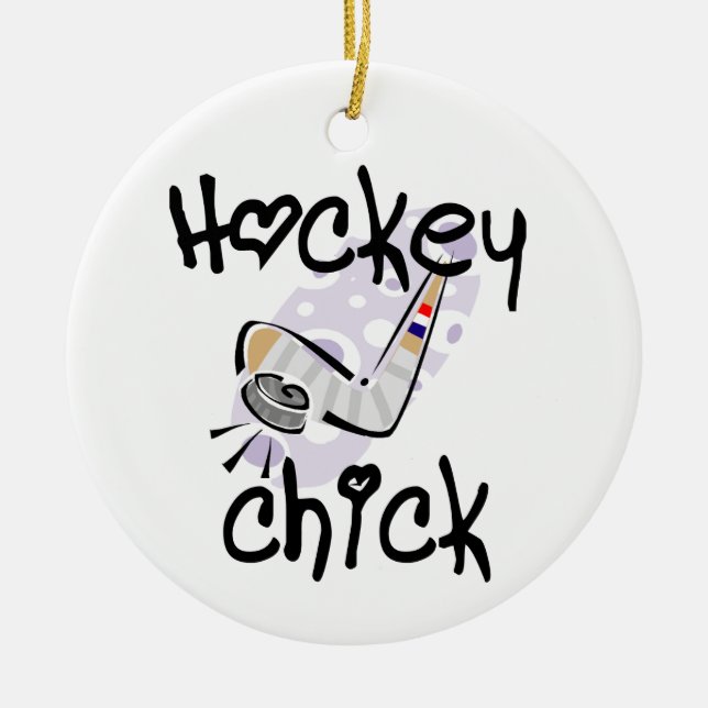 Hockey Chick T-shirts and Gifts Ceramic Tree Decoration (Front)