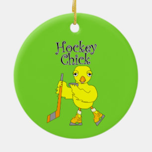 Hockey Chick text Ceramic Tree Decoration
