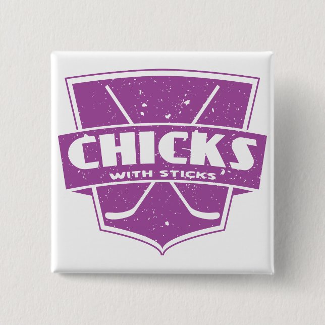 Hockey Chicks With Sticks 15 Cm Square Badge (Front)