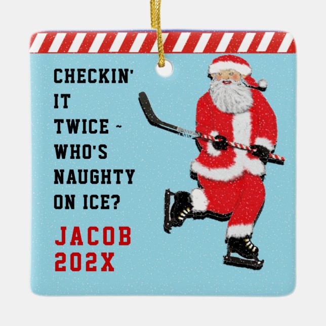 Hockey Christmas Collectible Ceramic Ornament (Front)