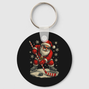 Hockey Christmas Funny Santa Playing Ice Hockey Xm Key Ring