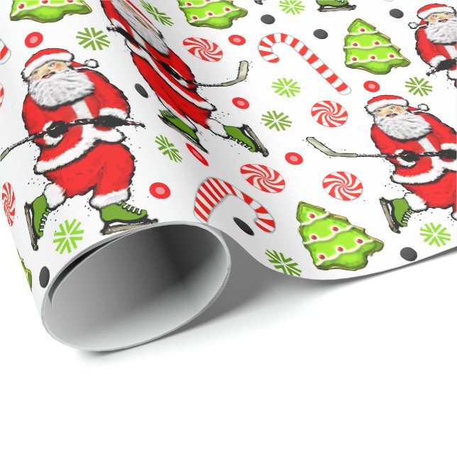 Hockey Christmas Gift Wrapping Paper (Roll Corner)