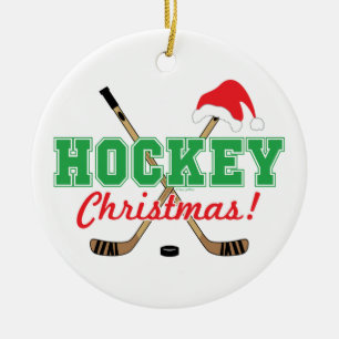 Hockey Christmas Hockey Sticks Santa Hat Ceramic Tree Decoration