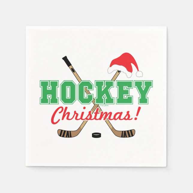 Hockey Christmas Hockey Sticks Santa Hat Napkin (Front)