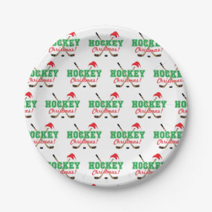 Hockey Christmas Hockey Sticks Santa Hat Paper Plate