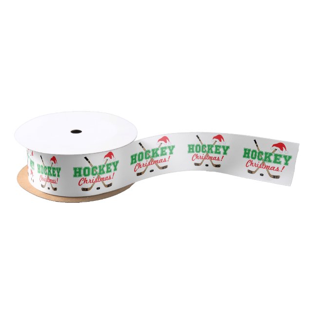 Hockey Christmas Hockey Sticks Santa Hat Satin Ribbon (Spool)