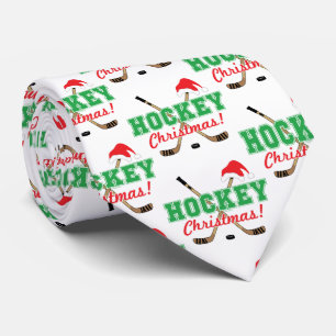 Hockey Christmas Hockey Sticks Santa Hat Tie