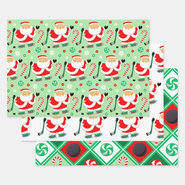 Hockey Christmas Holiday Gift Wrapping Paper (Set)