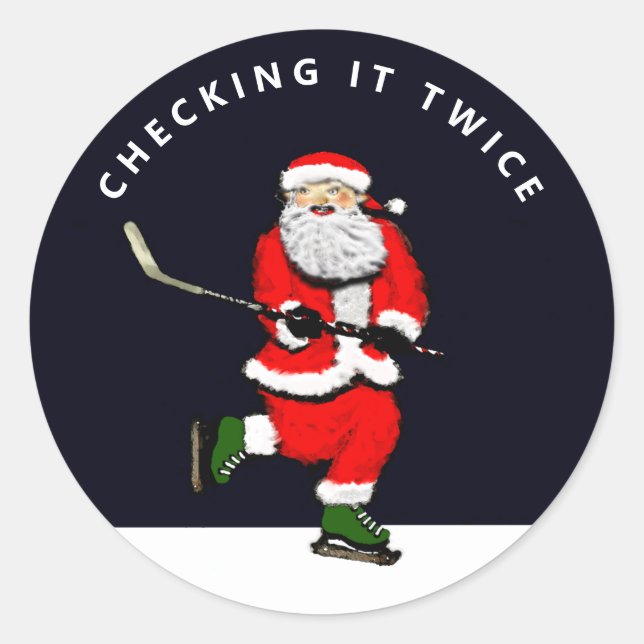 Hockey Christmas Holiday Humour Classic Round Sticker (Front)