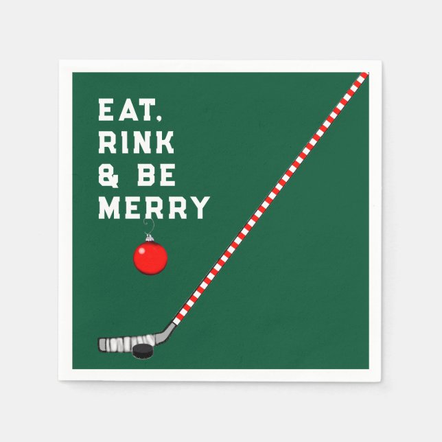 Hockey Christmas Holiday Party Napkin (Front)