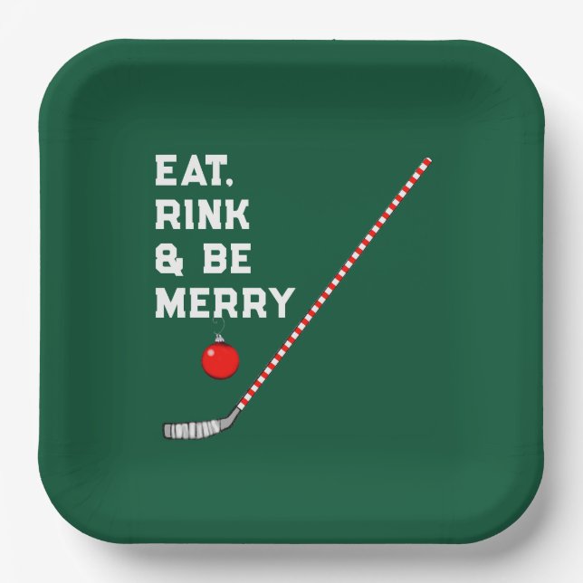 Hockey Christmas Holiday Party Paper Plate (Front)