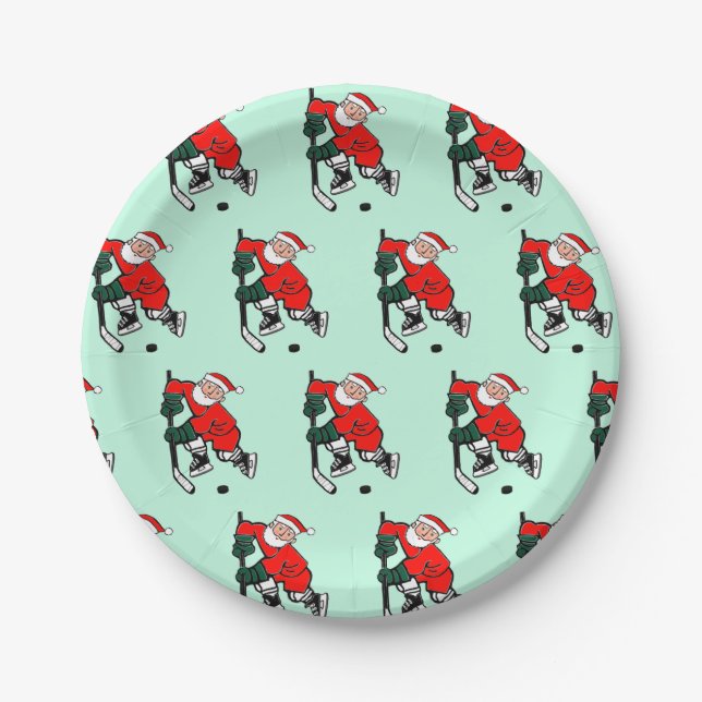 Hockey Christmas Holiday Party Paper Plate (Front)