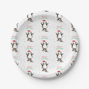Hockey Christmas Penguin Paper Plate