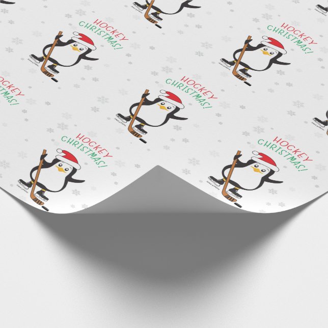 Hockey Christmas Penguin Wrapping Paper (Corner)