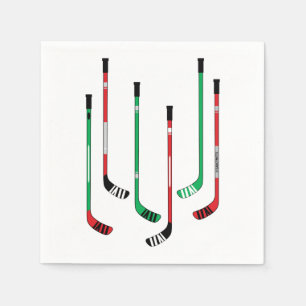 Hockey Christmas Red & Green Hockey Sticks Napkin